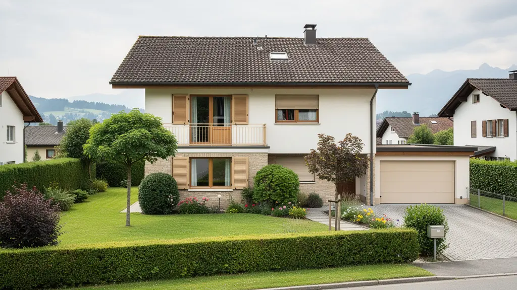 Schweizer Einfamilienhaus mit gepflegtem Garten und Hecke in Vorortlage